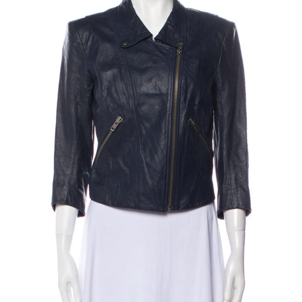 Theyskens Theory Jotor Blue Lamb Leather Moto Jacket Size 0